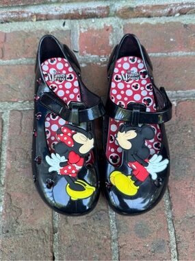 Disney Mickey and Minnie Mouse jelly Mary Jane Kissing flats Size 12